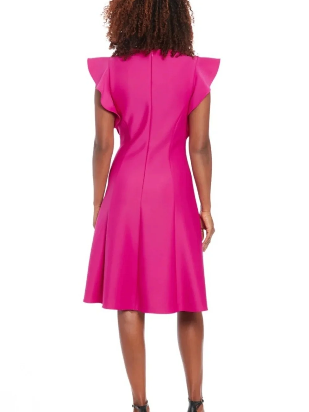 London Times Bright Fuchsia Ruffle Sleeve A-Line Dress